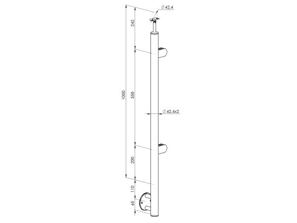 Edelstahl Geländerpfosten rechts Ø42,4 Bauhöhe 1000mm mit 2x Glasklemmen 63x45mm vorgesetzt Geländer V2A